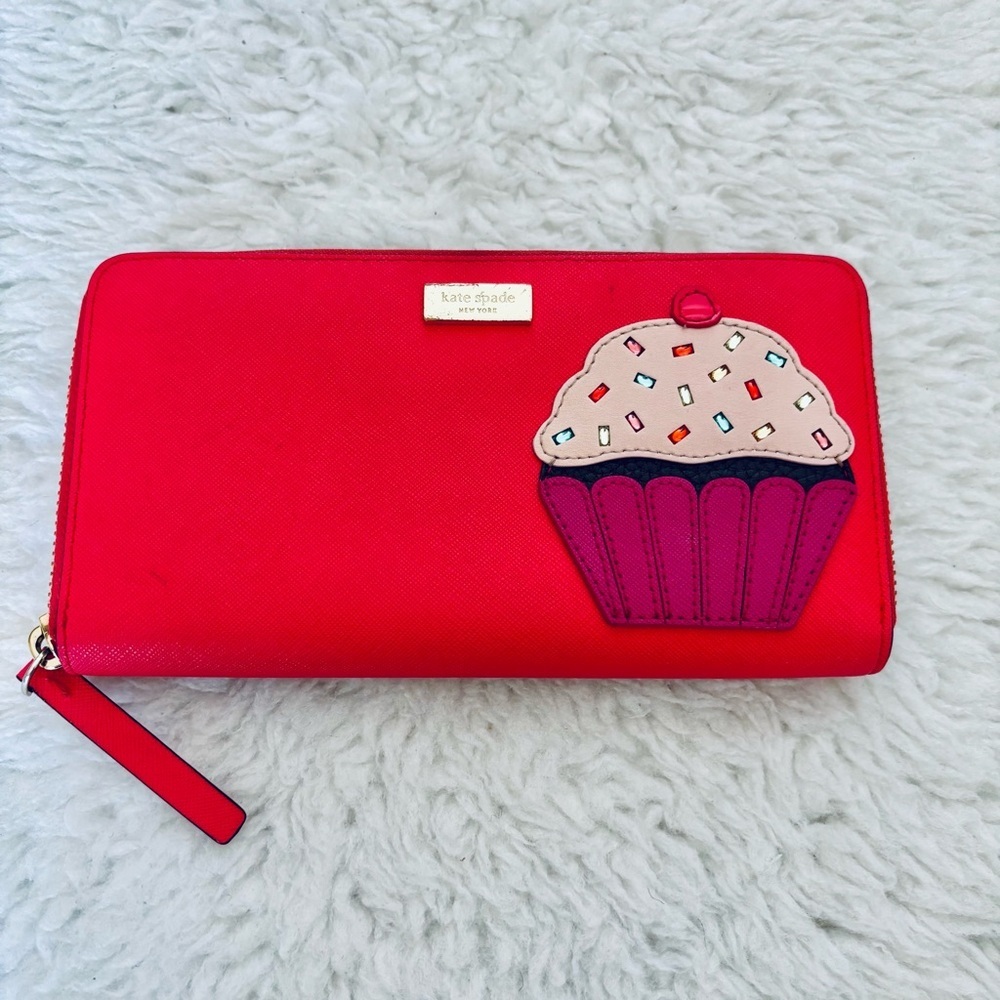 Kate Spade Take The Cake Cherry Red Zip Around Long Wallet - Picture 2 of 16